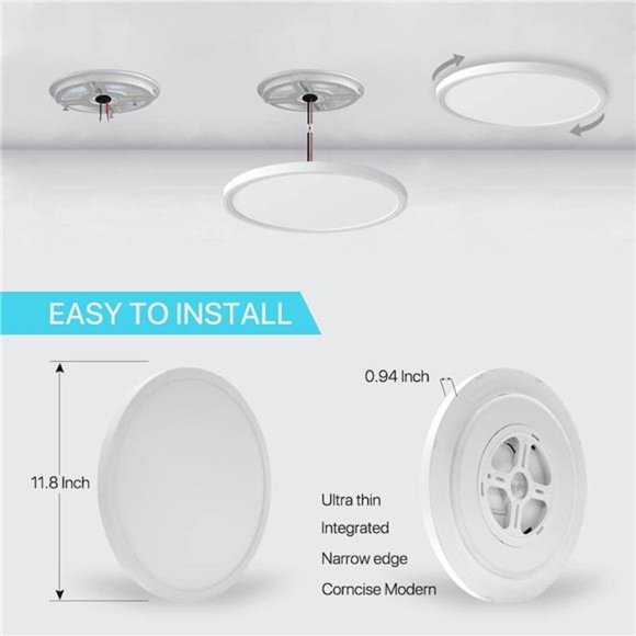 Smart Led Ceiling Light Flush Mount, 12 Inch 24W Ceiling Light Fixture Dimmable - Picture 3 of 5